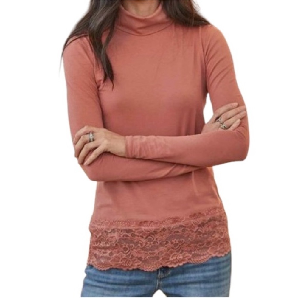Sundance Rose Mauve Long Sleeve Lace Hem Tee